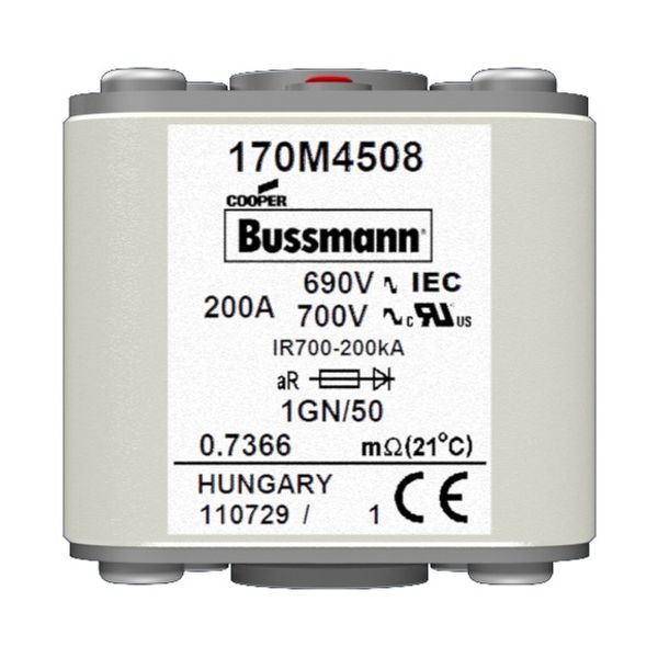 Fuse-link, high speed, 250 A, AC 690 V, size 1, 53 x 69 x 51 mm, aR, IEC, single indicator image 1