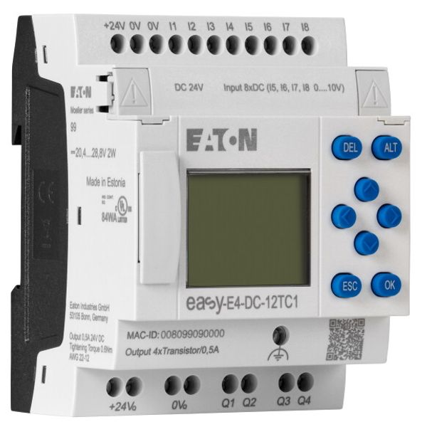Control relays easyE4 with display (expandable, Ethernet), 24 V DC, Inputs Digital: 8, of which can be used as analog: 4, screw terminal image 4