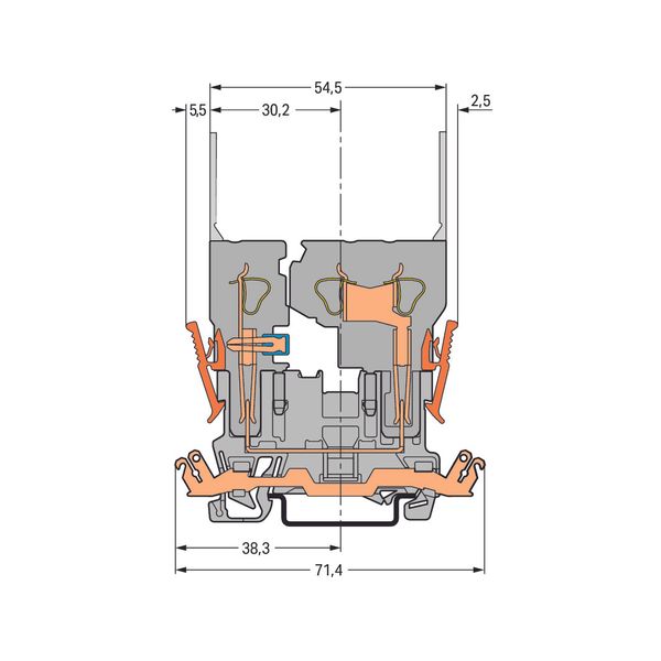 2-pin carrier terminal block with shield contact for DIN-rail 35 x 15 image 1