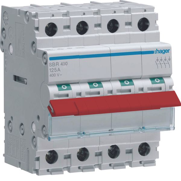 4-pole, 63A Modular Switch with Red Toggle image 1