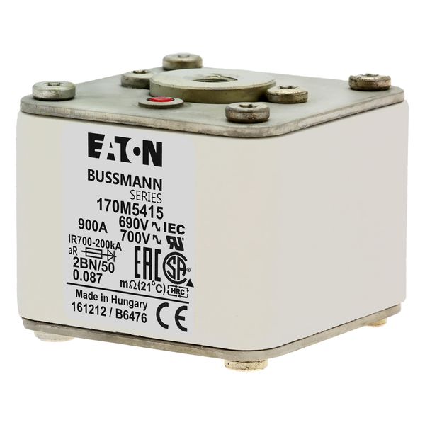 Fuse-link, high speed, 900 A, AC 690 V, size 2, 61 x 77 x 51 mm, aR, IEC, UL, single indicator, flush end, M10 image 12