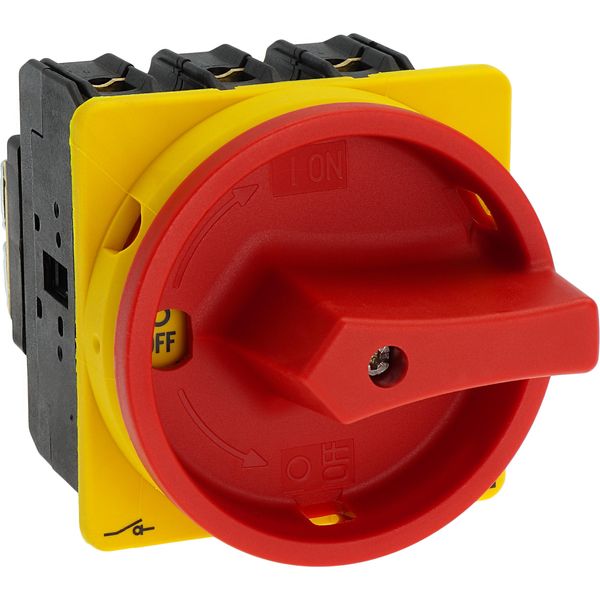 Main switch, P3, 63 A, flush mounting, 3 pole, Emergency switching off function, With red rotary handle and yellow locking ring, Lockable in the 0 (Of image 22