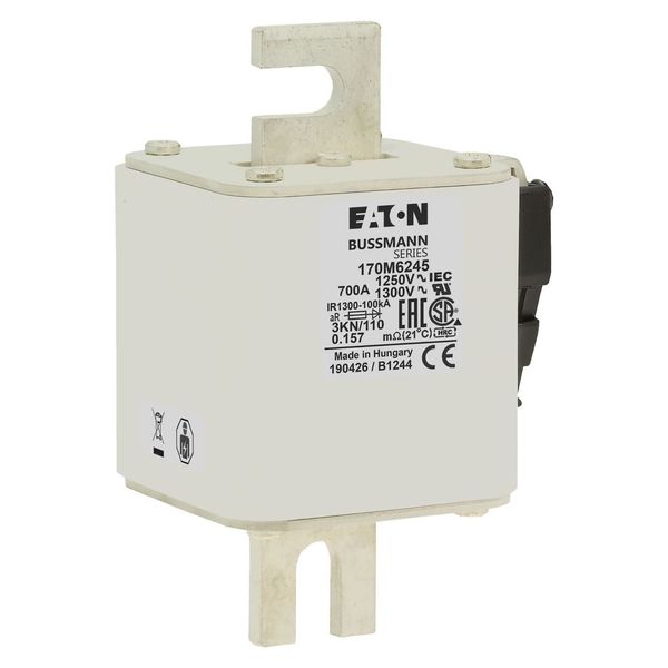 Fuse-link, high speed, 700 A, AC 1250 V, size 3, 76 x 92 x 139 mm, aR, DIN, IEC, single indicator image 11