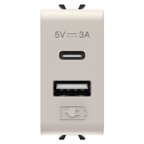 USB CHARGER - A+C TYPE - 3A - SATIN NATURAL BEIGE- 1 MODULE - CHORUSMART image 1