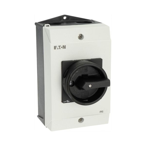 Main switch, P1, 25 A, surface mounting, 3 pole, 1 N/O, 1 N/C, STOP function, With black rotary handle and locking ring, Lockable in the 0 (Off) posit image 49