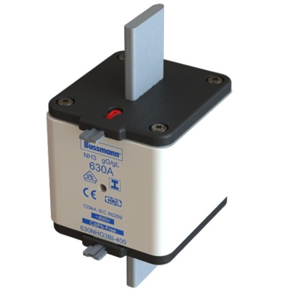 Fuse-link, LV, 630 A, AC 400 V, NH3, gL/gG, IEC, dual indicator, insulated gripping lugs image 2