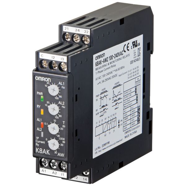 Monitoring relay 22.5mm wide, Single phase over or under current 0.1 t image 1