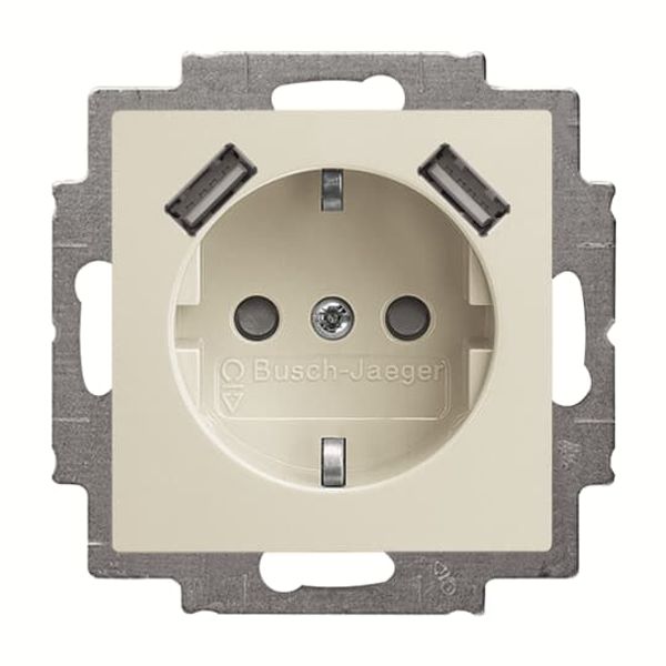 20 EUCB2USB-96-507 Socket insert Protective contact (SCHUKO) with USB AA chalet white - Basic55 image 1