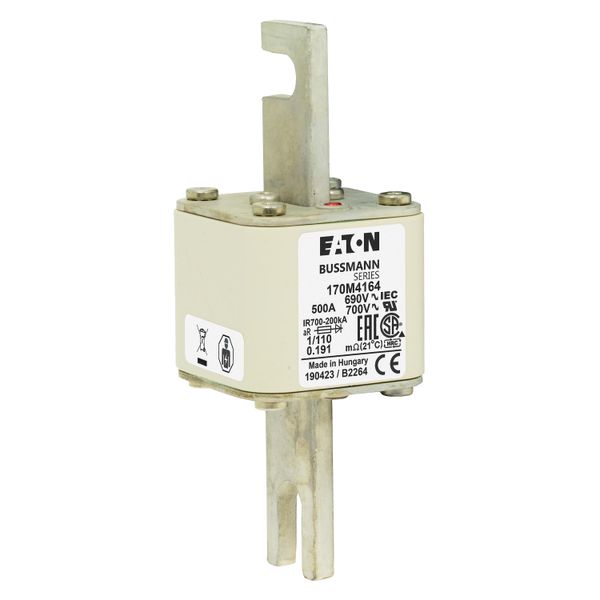 Fuse-link, high speed, 500 A, AC 690 V, DIN 1, 53 x 66 x 138 mm, aR, DIN, IEC, single indicator image 8