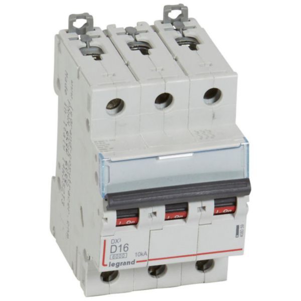 DX³6000 10kA high inlet and low outlet 3P 400~ screw circuit breaker - 16A - D curve - for traditional HX³ comb image 1