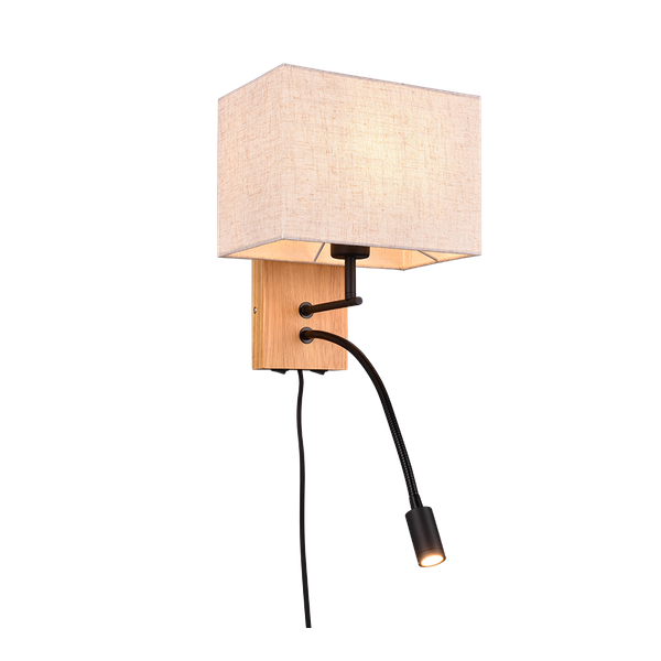 Nilam wall lamp with reading light 25 cm LED + E27 natural wood image 1
