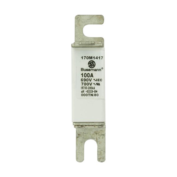 Fuse-link, high speed, 100 A, AC 690 V, DIN 000, aR, DIN, IEC, single indicator, live gripping lugs image 5