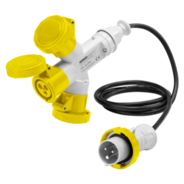 MULTIPLE SOCKET-COUPLERS 3 OUTPUTS IP67 - 2M FLEXIBLE CABLE - PLUG 16A - 2 SOCKET-OUTLETS 2P+E 110V 50/60HZ - YELLOW - 4H image 1