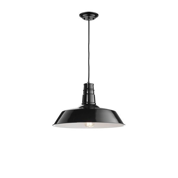 Shining Black Steel Outside  Matt White Inside  Black Fabric Wire  LED E27 1x12 Watt 230 Volt  IP20 Bulb Excluded  D: 46 H1: 26 H2: 115 cm Adjustable height image 1