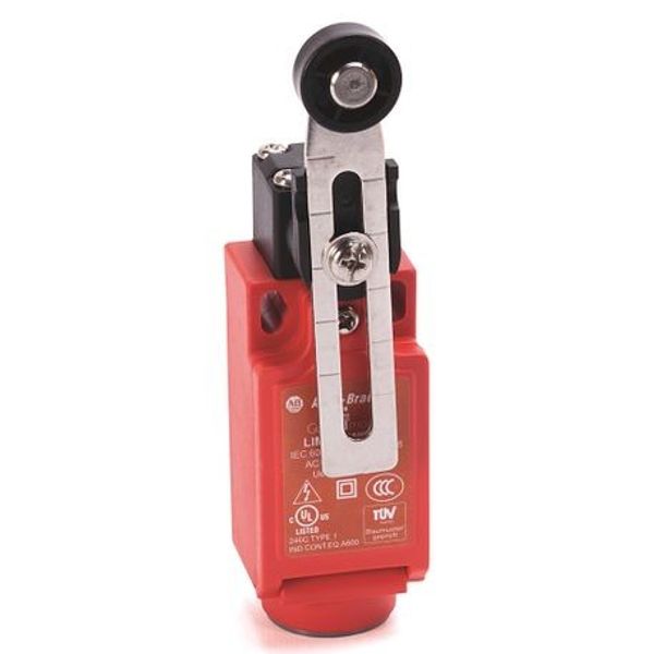 Allen-Bradley, 440P-CALS11E, Safety Limit Switch, 22mm Plastic, Adjustable Lever, 1 N.C., 1 N.O., Snap Acting, 1/2 in NPT Conduit image 1