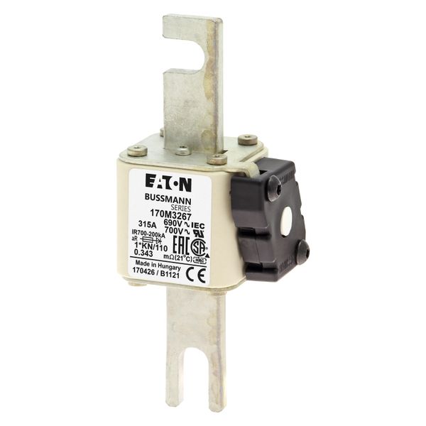 Fuse-link, high speed, 315 A, AC 690 V, compact DIN 1, 45 x 58 x 134 mm, aR, DIN, IEC, type K indicator, 110 mm centres image 4