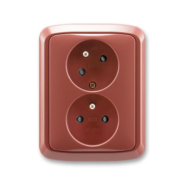 5513A-C02357 R2 Double socket outlet with earthing pins, shuttered, with turned upper cavity image 1