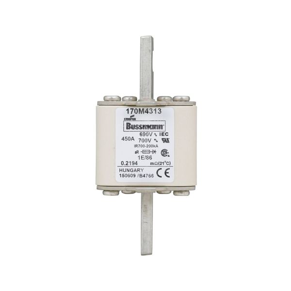 Fuse-link, high speed, 450 A, AC 690 V, size 1, 53 x 69 x 111 mm, aR, IEC, single indicator image 11