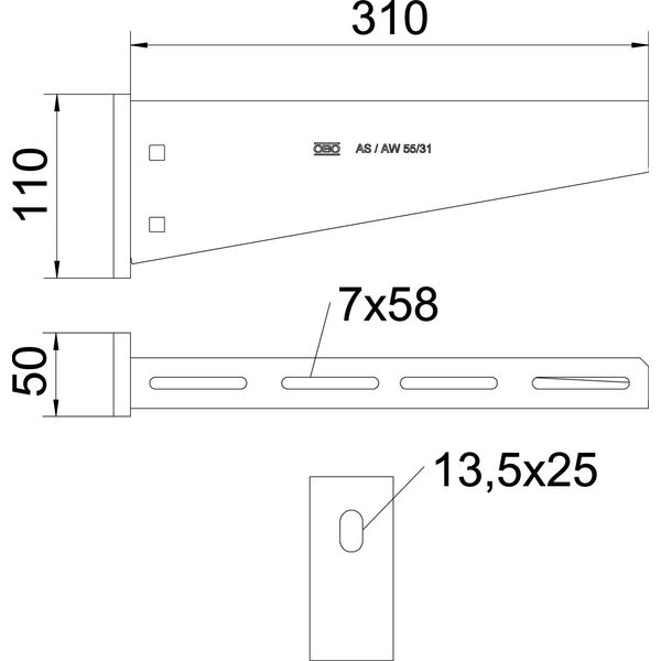 AW 55 31 A4 Wall and support bracket with welded head plate B310mm image 2
