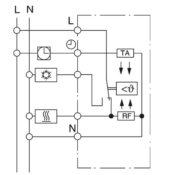 UP room controller, anthracite 55x55, 5-30C, AC 230V, 1 changer, 10A/5A, temperature reduction approx.4K image 3