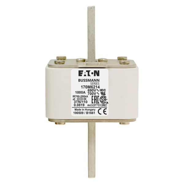 Fuse-link, high speed, 1000 A, AC 690 V, DIN 3, 76 x 90 x 139 mm, aR, DIN, IEC, type T indicator image 10