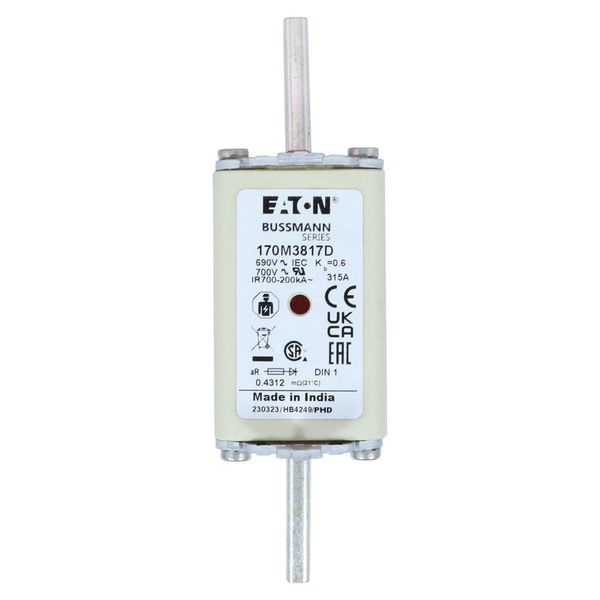 Fuse-link, high speed, 315 A, AC 690 V, DIN 1, aR, DIN, IEC, dual indicator, live gripping lugs image 18