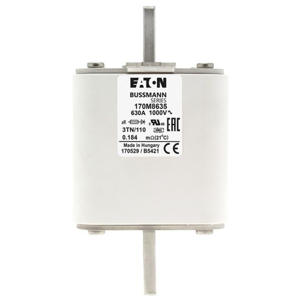 Fuse-link, high speed, 630 A, AC 1000 V, DIN 3, 74 x 90 x 139 mm, aR, DIN, IEC, single indicator image 2