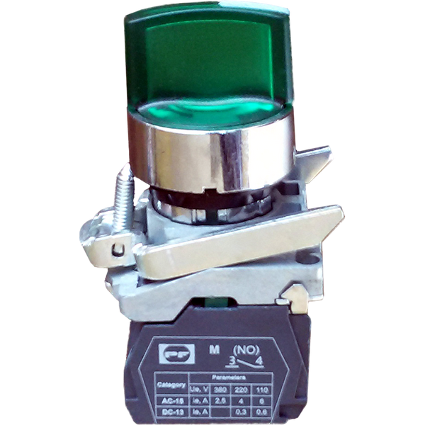 Pushbutton switch LED FP RecI3 GREEN 1NO+1NO (3 position with fixation) 1-0-2 IP40 230V image 1