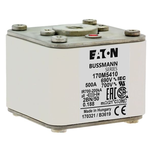 Fuse-link, high speed, 500 A, AC 690 V, size 2, 61 x 77 x 51 mm, aR, IEC, UL, single indicator, flush end, M10 image 15