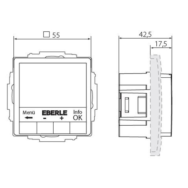 Clock thermostat for controlling electrical temperature control systems, RAL9016 glossy 55x55, AC 230V, 1 NO contact 16 A, white backlighting image 2