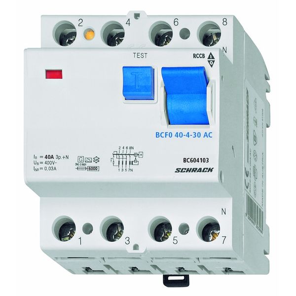 Residual current circuit breaker 40A, 4-p, 30mA,type AC, 6kA image 1