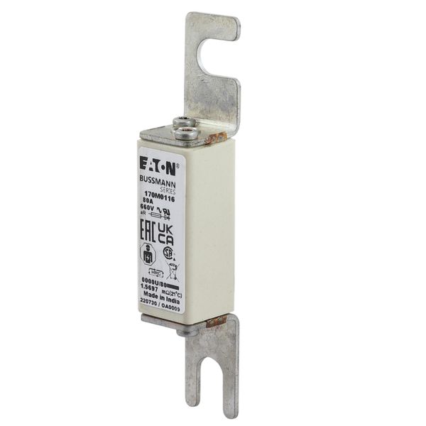 Fuse-link, high speed, 80 A, AC 660 V, size 0000, 18 x 19 x 100 mm, aR, UL image 4