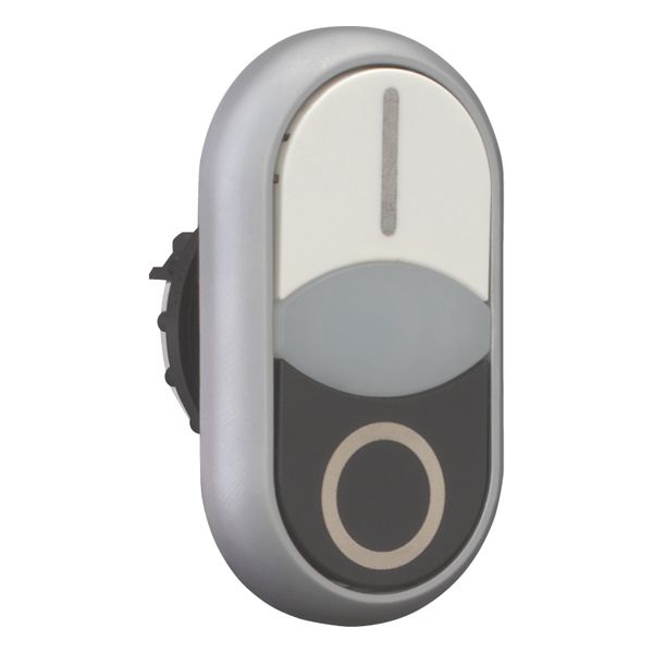 Double actuator pushbutton, RMQ-Titan, Actuators and indicator lights flush, momentary, White lens, white, black, inscribed, Bezel: titanium image 12