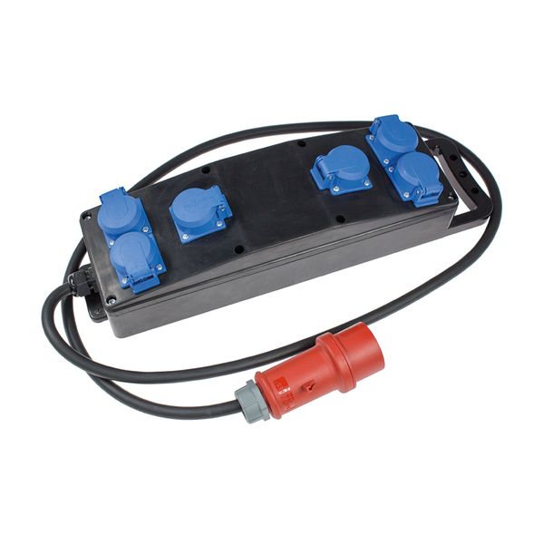 "Solid rubber distributor outlet S2 Input: 2m H07RN-F 3G2, 5 with CEE plug 400V/16A Output: 6 safety sockets  with lid 16A/230V -Industry construction IP 44 -" image 1