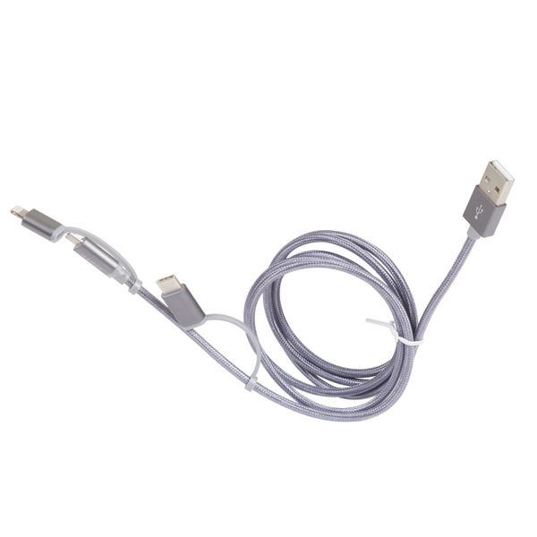 CABLE 3IN1 USB A TO MICRO USB/USB-C/LIGHTNING 1M BRAIDED GREY image 4