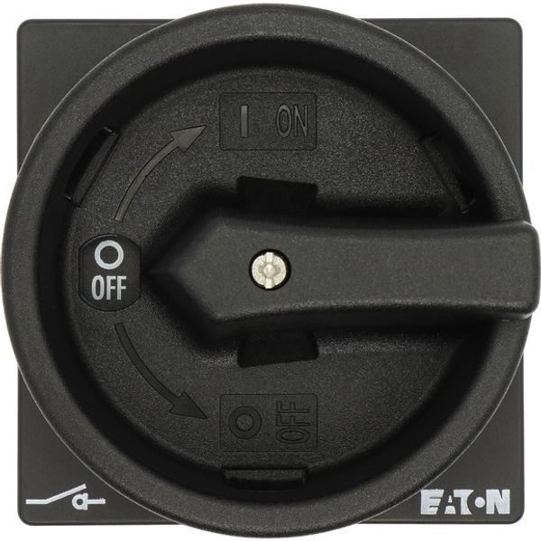 Main switch, T3, 32 A, flush mounting, 4 contact unit(s), 6 pole, 1 N/O, 1 N/C, STOP function, With black rotary handle and locking ring, Lockable in image 4