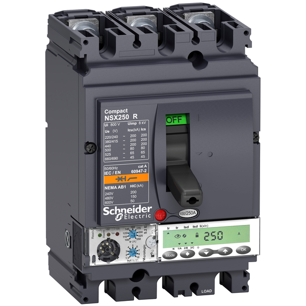 circuit breaker ComPact NSX250R, 200 kA at 415 VAC, MicroLogic 5.2 E trip unit 250 A, 3 poles 3d image 4