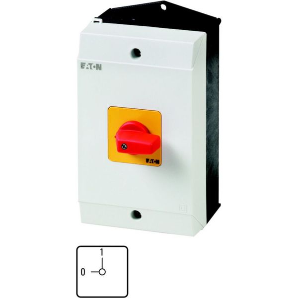 On-Off switch, P1, 25 A, surface mounting, 3 pole + N, Emergency switching off function, with red thumb grip and yellow front plate, hard knockout ver image 3
