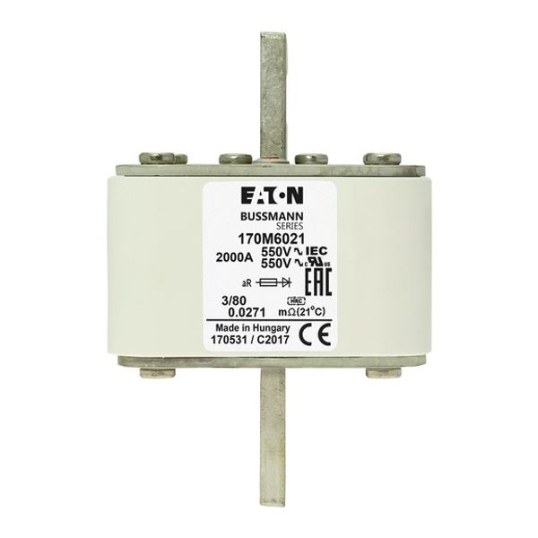 Fuse-link, high speed, 2000 A, AC 550 V, DIN 3, 76 x 76 x 109 mm, aR, DIN, IEC, single indicator image 2