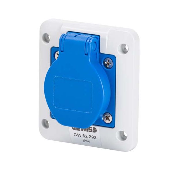 10° ANGLED FLUSH-MOUNTING SOCKET-OUTLET - 2P+E 16A 200-250V 50/60HZ - 85X75 - BLUE - SCREW WIRING image 2