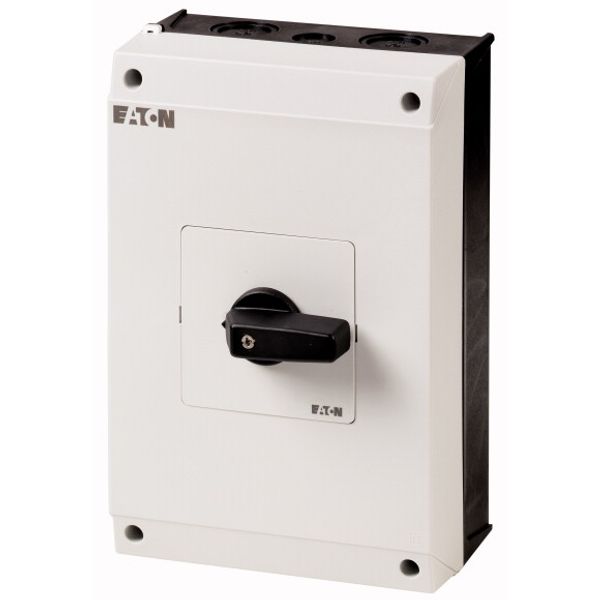 On-Off switch, T5B, 63 A, surface mounting, 3 contact unit(s), 6 pole, with black thumb grip and front plate image 1