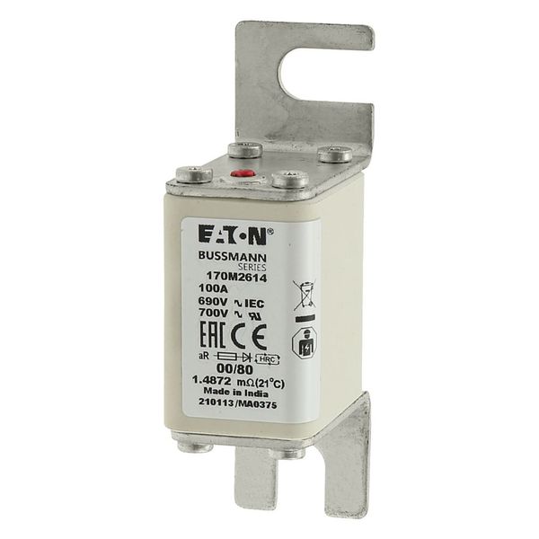 Fuse-link, high speed, 100 A, AC 690 V, DIN 00, 30 x 51 x 100 mm, aR, DIN, IEC, single indicator image 21