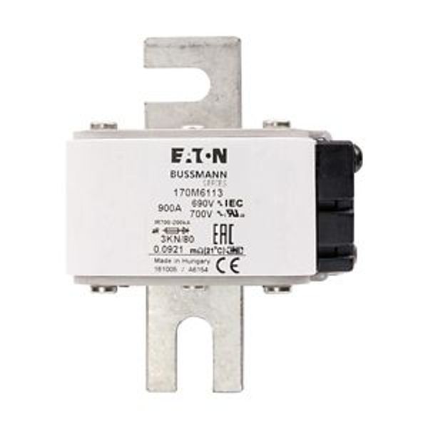 Fuse-link, high speed, 900 A, AC 690 V, DIN 3, 76 x 92 x 109 mm, aR, DIN, IEC, single indicator image 4