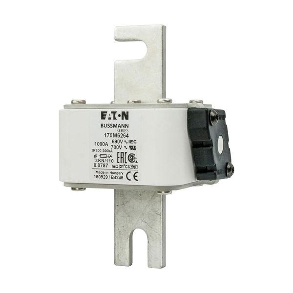 Fuse-link, high speed, 1000 A, AC 690 V, DIN 3, 76 x 92 x 139 mm, aR, DIN, IEC, single indicator image 10