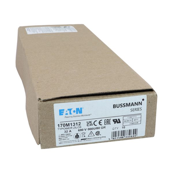 Fuse-link, high speed, 32 A, AC 690 V, DIN 000, 21 x 40 x 100 mm, gR, DIN, IEC image 14