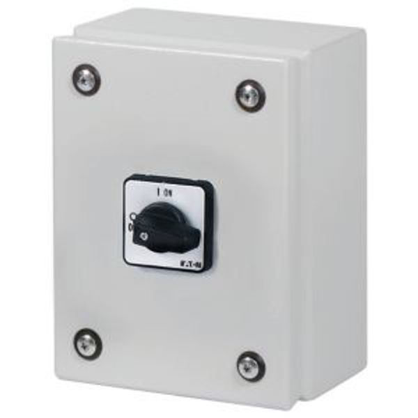 On-Off switch, P3, 63 A, 3 pole + N, surface mounting, with black thumb grip and front plate, in steel enclosure image 5