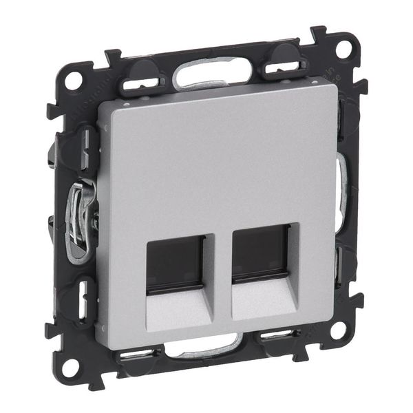 Double RJ45 socket Valena Life category 5e UTP with cover plate aluminium image 1