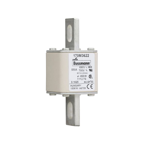 Fuse-link, high speed, 550 A, AC 690 V, compact size 1, 45 x 45 x 110 mm, aR, IEC, UL image 13