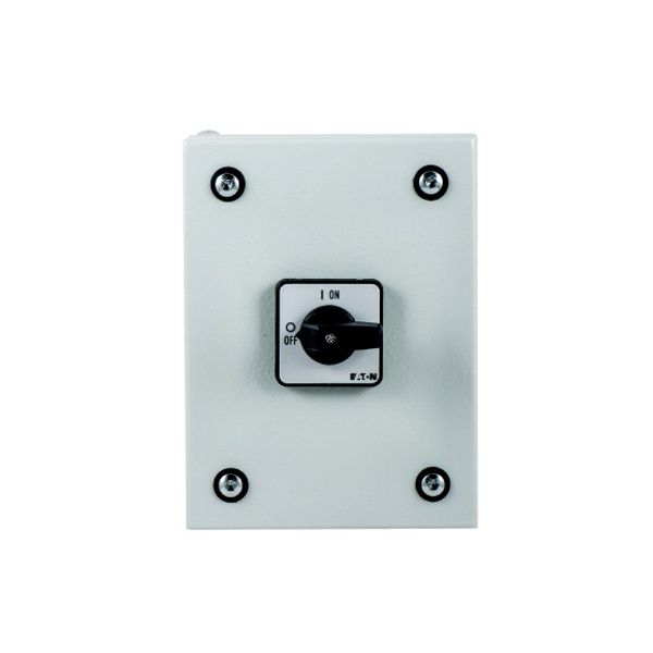 On-Off switch, P3, 100 A, 3 pole, surface mounting, with black thumb grip and front plate, in steel enclosure image 1