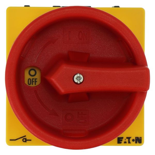 Main switch, P1, 40 A, rear mounting, 3 pole, Emergency switching off function, With red rotary handle and yellow locking ring, Lockable in the 0 (Off image 11